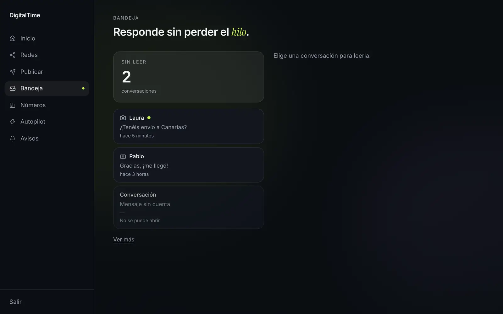 La pantalla Bandeja de DigitalTime